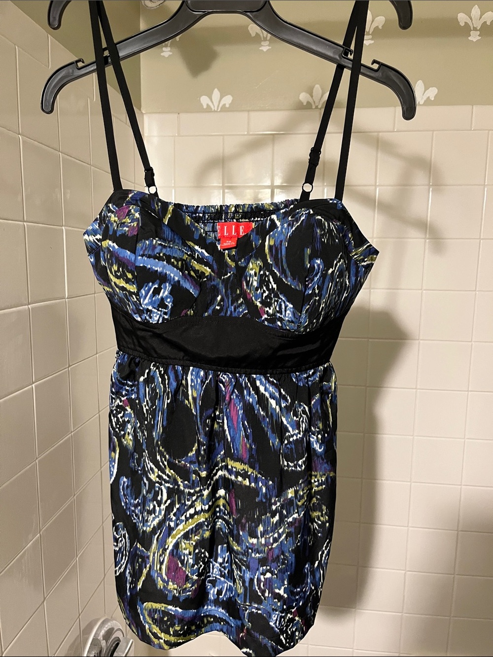 ELLE Strapless Black Multicolor Printed Blouse